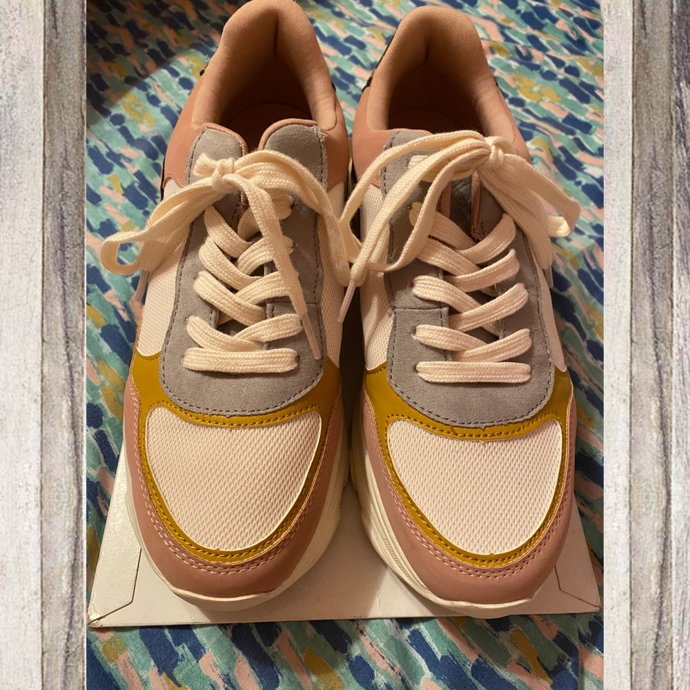 White/Pink/Mustard Chunky Sneakers